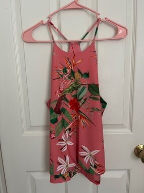 Express Pink Tropical Floral Halter Tank Top Size M